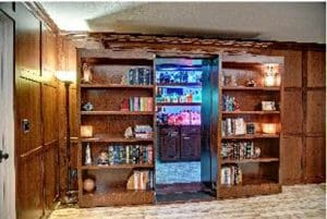 Bookshelves as doors to a hidden room