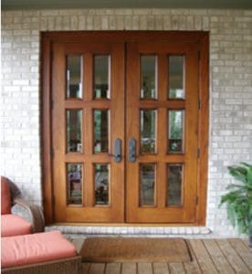 A brown double door