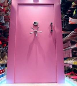 A pink vault door