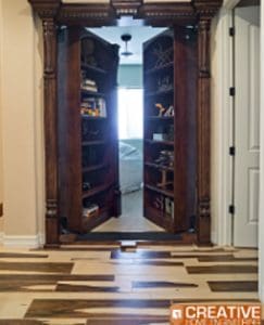 Bookshelves as doors to a secret room