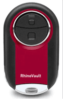 Here's an alt tag for the image: `RhinoVault red garage door opener remote`